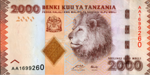 Tanzania 2000 szylingów Lew 2010 P-42a