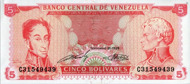 5 Bolívares (Wenezuela) (1989 - emisja) Wor P-70b