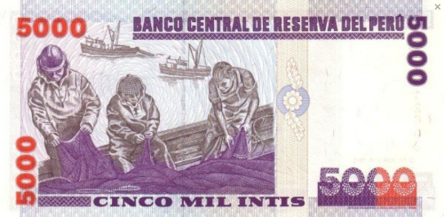 Peru 5000 intis Rybacy 1988 P-137
