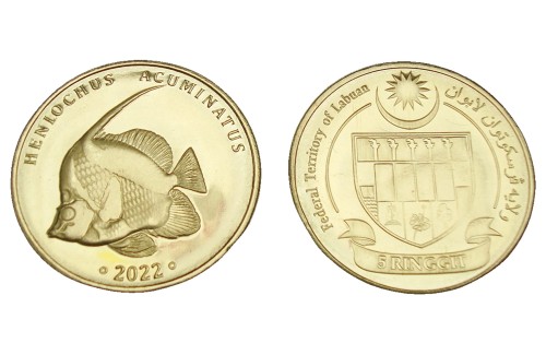 Malezja Labuan 5 ringit Rybka Heniochus 2022