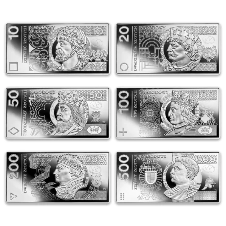 Polskie banknoty obiegowe 6 x Ag.999 2022
