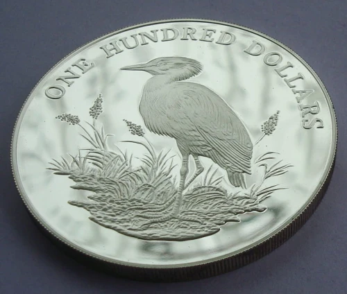 Antigua i Barbuda 100$ Czapla złotawa 1988 3,85oz Ag.999