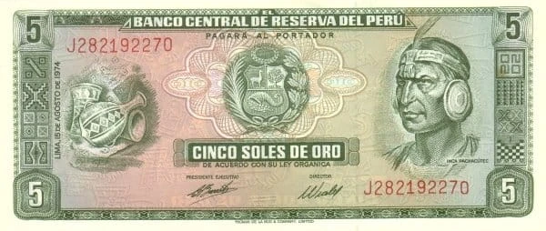 Peru 5soles Inka 1974 P-99c