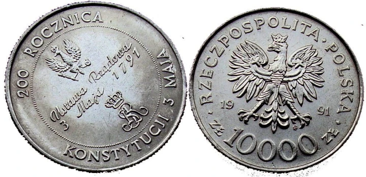 10000 zł 200 lat Konstytucji 3-go Maja 1991