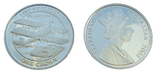 Gibraltar 1 crown Dwupłatowiec i czołg 2008.jpg