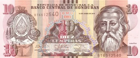 Honduras 10 lempira Cabanas 2014 P-99