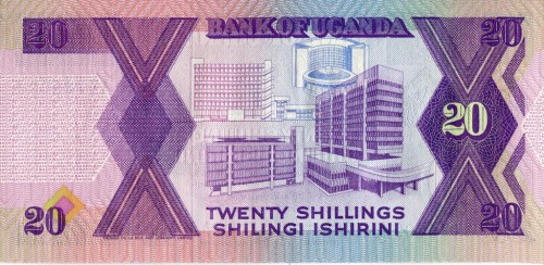 Uganda 20 szylingów Budynki 1987 P-29a