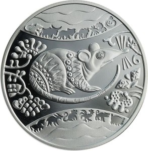 UKRAINA 5 UAH Rok Szczura Ag z diamentem 2008