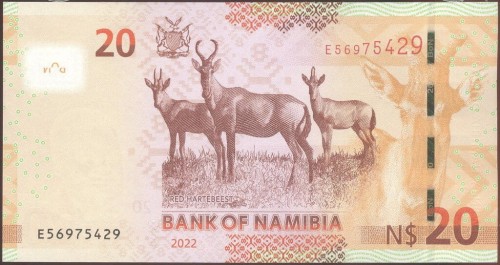 Namibia 20 dolarów Bawolec rudy 2022 P-17c