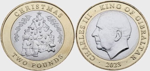 Gibraltar 2 funty Święta - choinka Karol III 2023