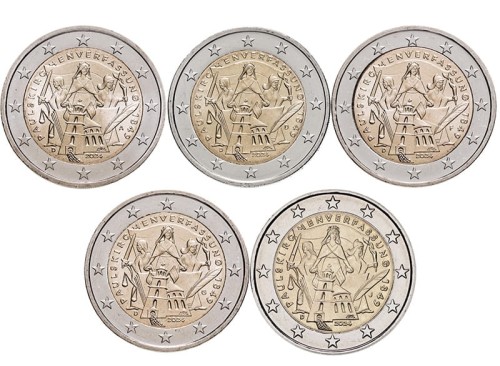 2 euro Niemcy x 5 Niemcy Konstytucja frankfurcka 2024 ADFGJ