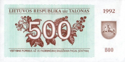 Litwa 500 talonów Niedźwiedź 1992 P-44