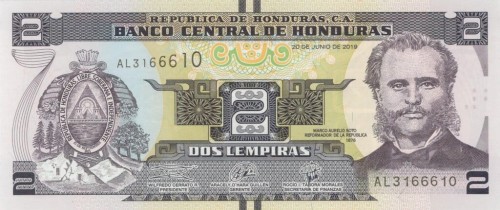 Honduras 2 lempira Marco Aurelio Soto  2019 P-97d