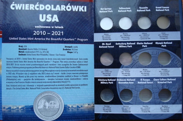 Album USA 25 centów Parki + 48 monet nr 1-47