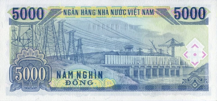 Wietnam 5000 Dong Hydroelektrownia 1991 P-108
