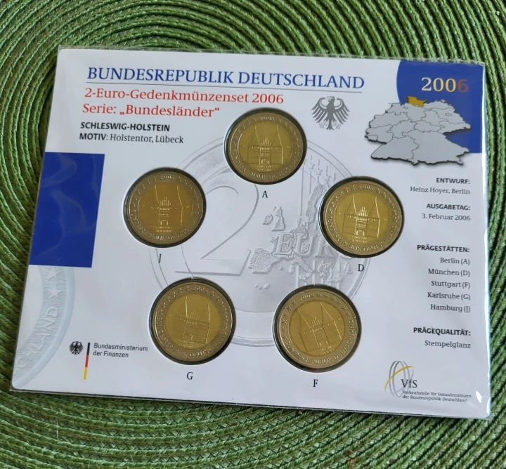 2 € Niemcy x5 Szlezwik Holsztyn2006 ADFGJ oficjalny unc