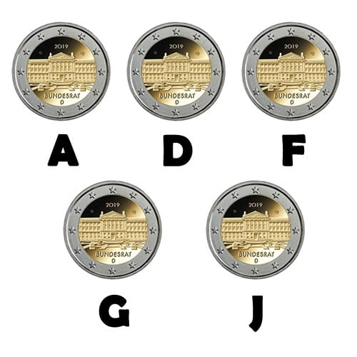 2 euro x5 ADFGJ Niemcy Bundesrat 2019