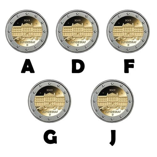 2 euro x5 ADFGJ Niemcy Bundesrat 2019