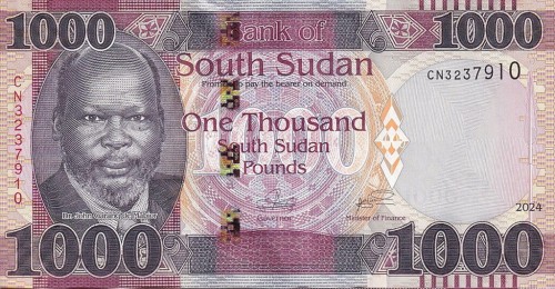 Sudan Południowy 1000 funtów Struś 2024 P-17d
