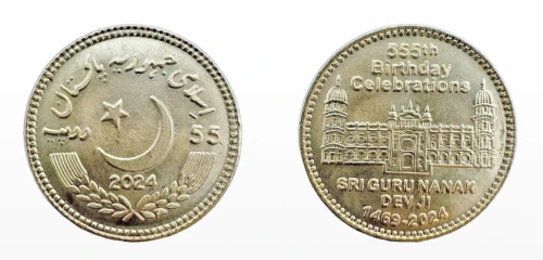 Pakistan 55 rupii 555. r. ur. Baba Guru Nanak Dev Ji 2024