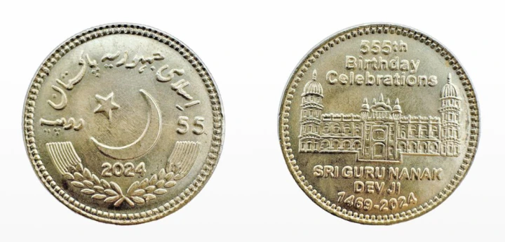 Pakistan 55 rupii 555. r. ur. Baba Guru Nanak Dev Ji 2024