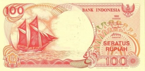 Indonezja 100 rupii Żaglowiec 1992P-127a