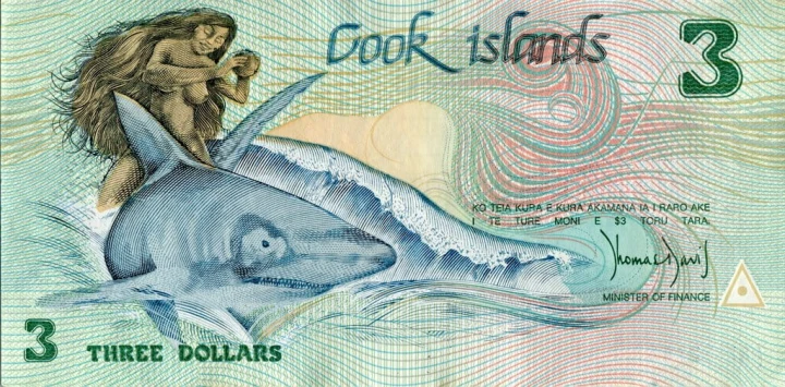 Wyspy Cooka 3 $ Rekin i naga Ina 1987 P-3