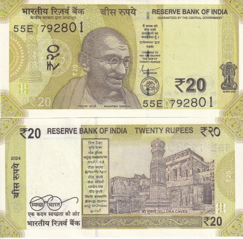 Indie 20 rupii Ghandi/Ellora 2024 P-110t