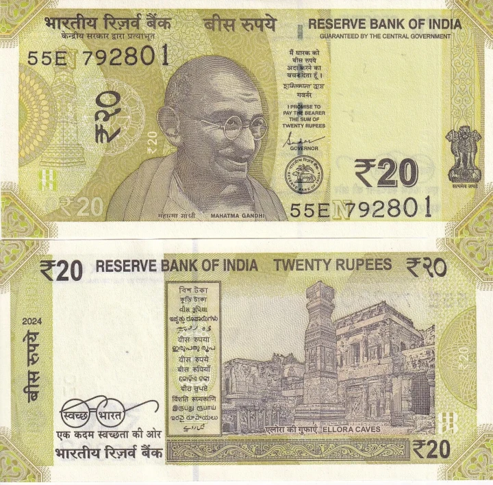Indie 20 rupii Ghandi/Ellora 2024 P-110t