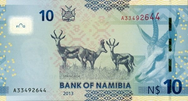 Namibia 10 dolarów Skocznik Antylopi 2013 P-11b