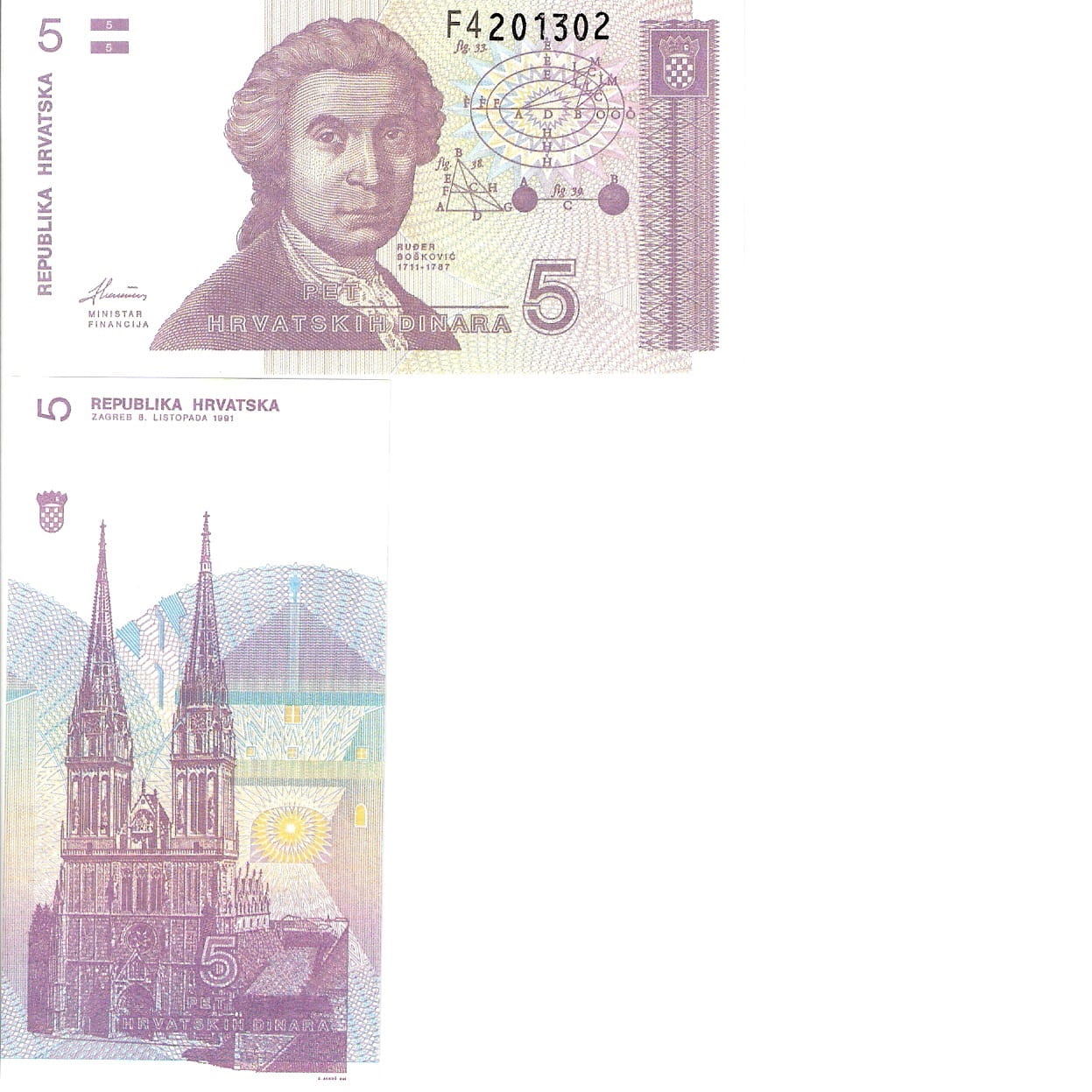 Chorwacja 5 dinarów Ruder Bośković 1991
