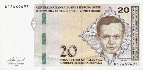 Bośnia i Hercegowina 20 maraka rzeźba 2024 P-82c