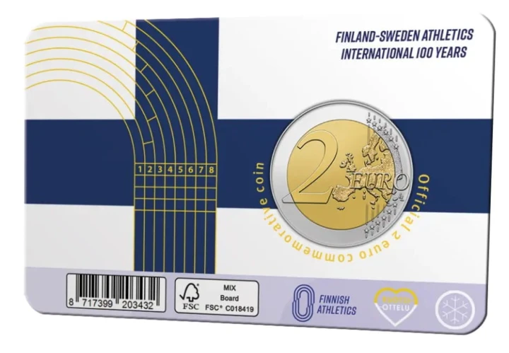 2 euro Finlandia 100 lat Lekkoatletyki Finlandia–Szwecja 2025 coincard