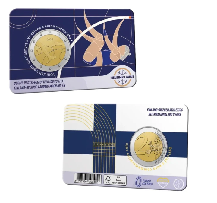 2 euro Finlandia 100 lat Lekkoatletyki Finlandia–Szwecja 2025 coincard