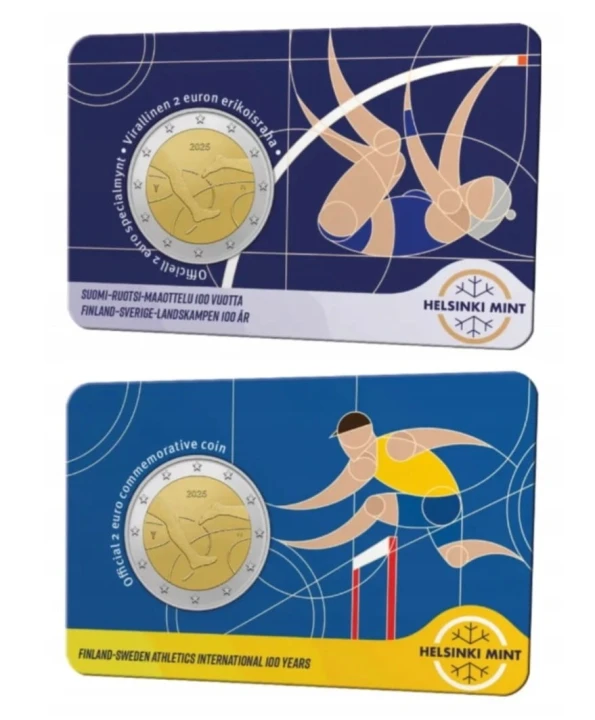 2 euro Finlandia 100 lat Lekkoatletyki Finlandia–Szwecja 2025 coincard