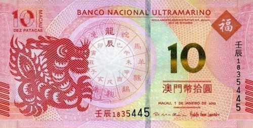 Makao 10 Pataca Rok Smoka 2012 P-85 BNU