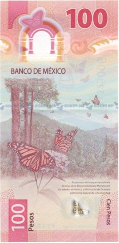 Meksyk 100 Peso Motyl 2024 P-139a