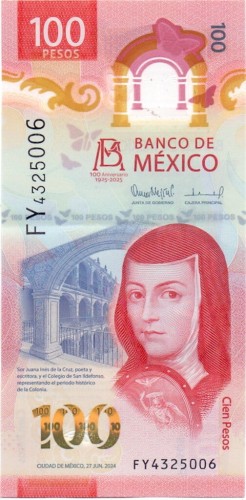 Meksyk 100 Peso Motyl 2024 P-139a