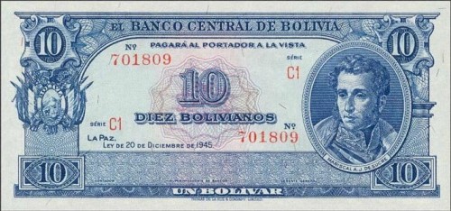 Boliwia 10 bolivanos Cerro Rico 1945 P-139