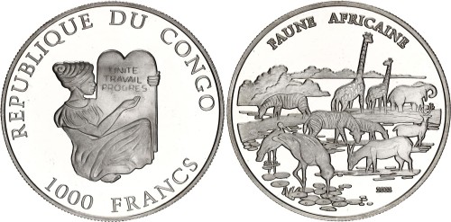 Kongo 1000  fr Żyrafy 2002 Ag.999 20g