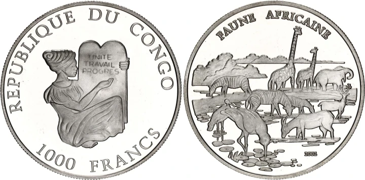 Kongo 1000  fr Żyrafy 2002 Ag.999 20g