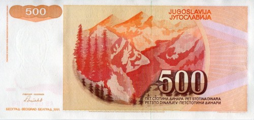 Jugosławia 500 dinarów Góry 1991 P-109