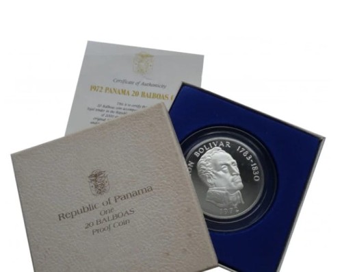 Panama 20 balboa Simon Bolivar 1972 119,88 Ag.999 L