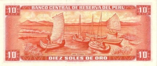 Peru 10 soles Tititaka żaglówki 1974 P-100c.3
