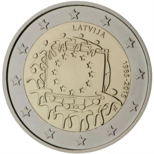 2 euro Łotwa 30 lat flagi UE 2015