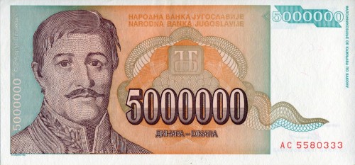 Jugosławia 5 mln dinarów Cerkiew 1993 P-132