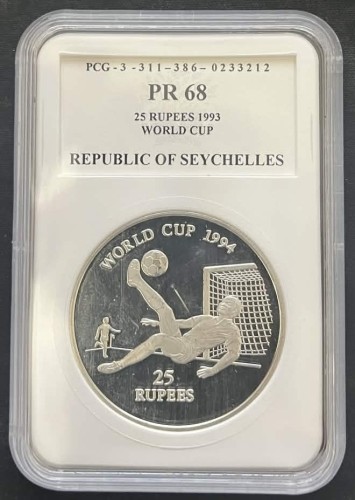 Seszele 25 rupii Mundial 1994, USA 1993 PCG PR68
