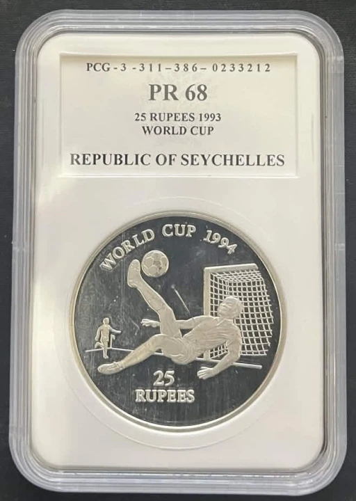 Seszele 25 rupii Mundial 1994, USA 1993 PCG PR68