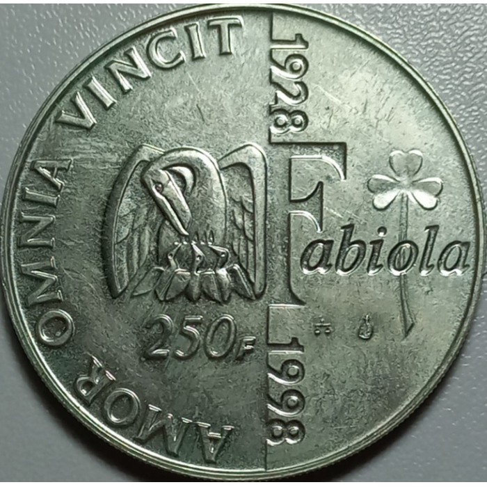 Belgia 250 franków 70 rocznica urodzin Królowej Fabioli 1998