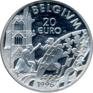 Belgia 20 euro Albert II Grimaldi 22.85g Ag.925 1996